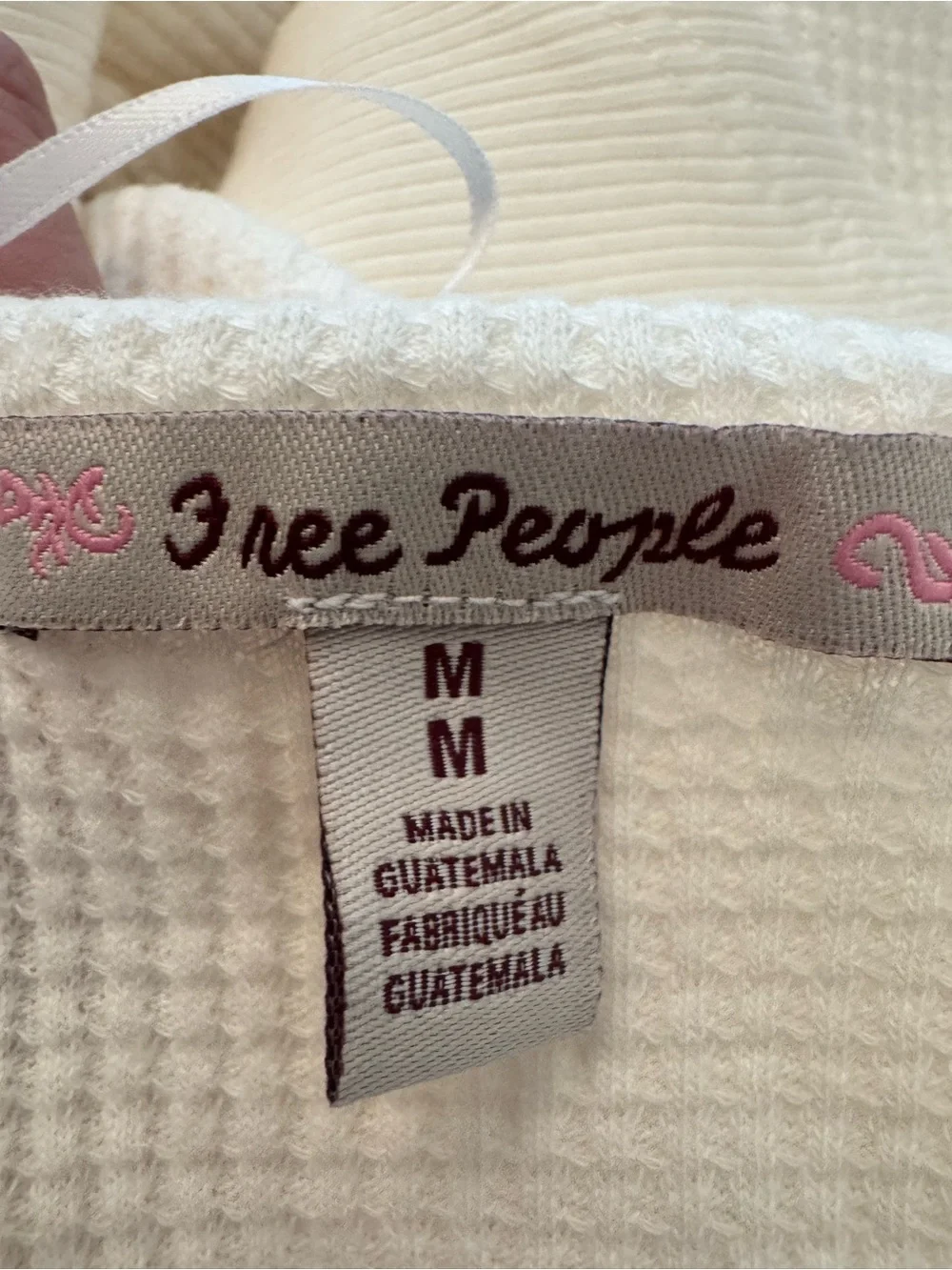 Free People Cream V-Neck Waffle Knit Pullover